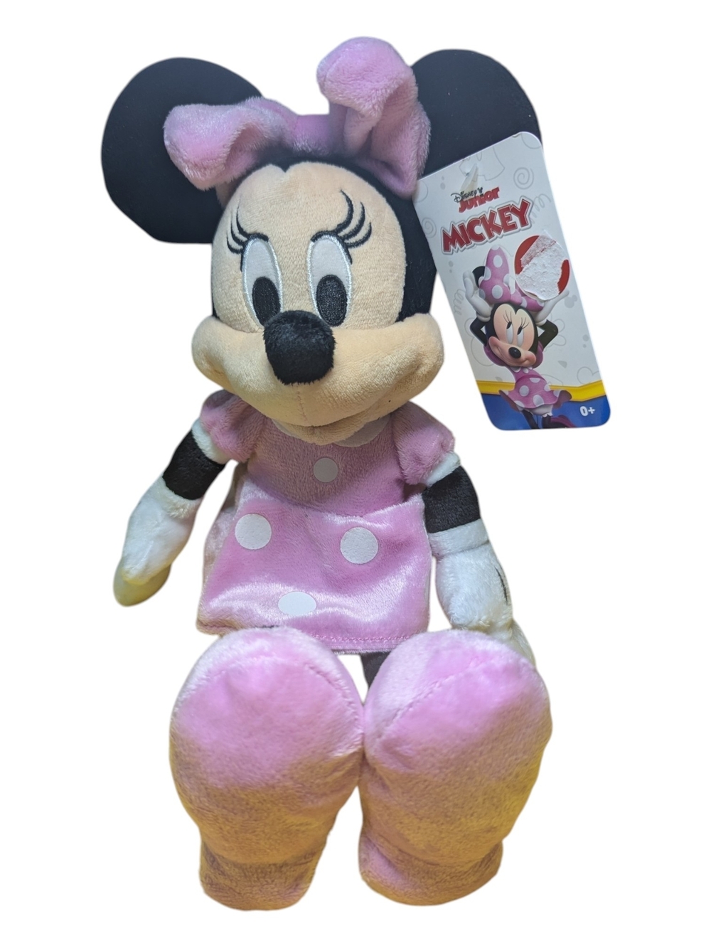 Disney Junior Minnie Mouse Plush Pink Black Polka Dot Dress Stuffed Animal